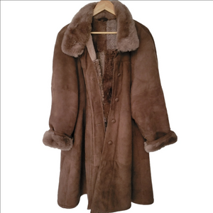 Penny Lane Brown Genuine Suede Sherpa-lined Shearling Women's Long Coat Vintage